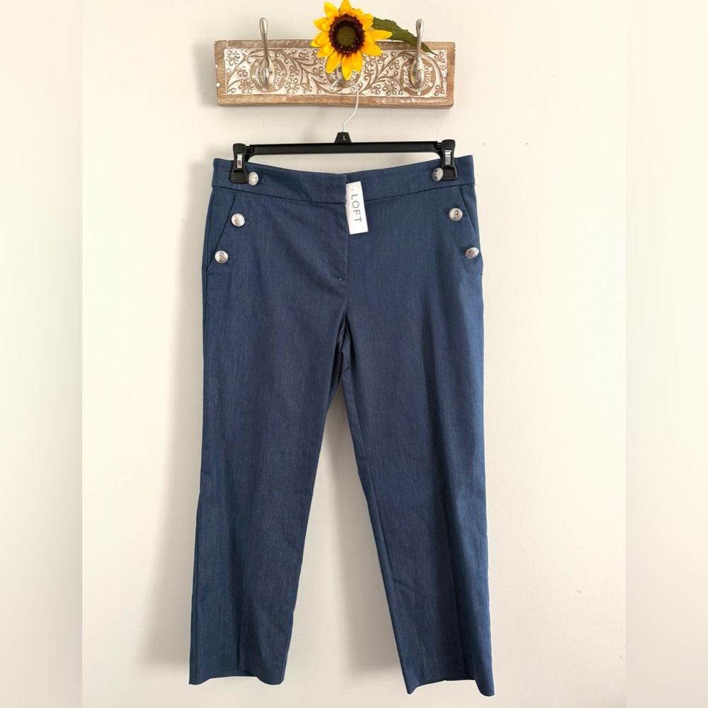 LOFT Riviera Slim Pants Chambray Sailor Button Mid Rise Size 8P NWT